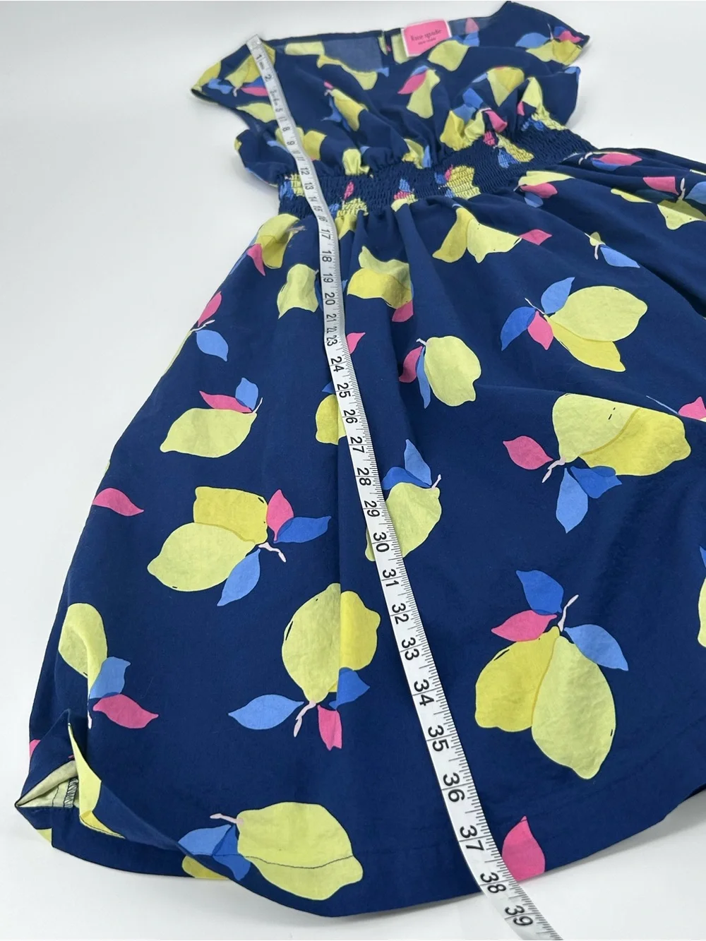 Kate Spade Lemon Zest Blaire Fit & Flare Dress Navy Blue Fruit Print Size 8